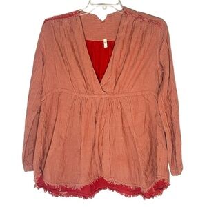 Free People Gauzy Cotton Bohemian Laggenlook Boxy Oversized Blouse Medium